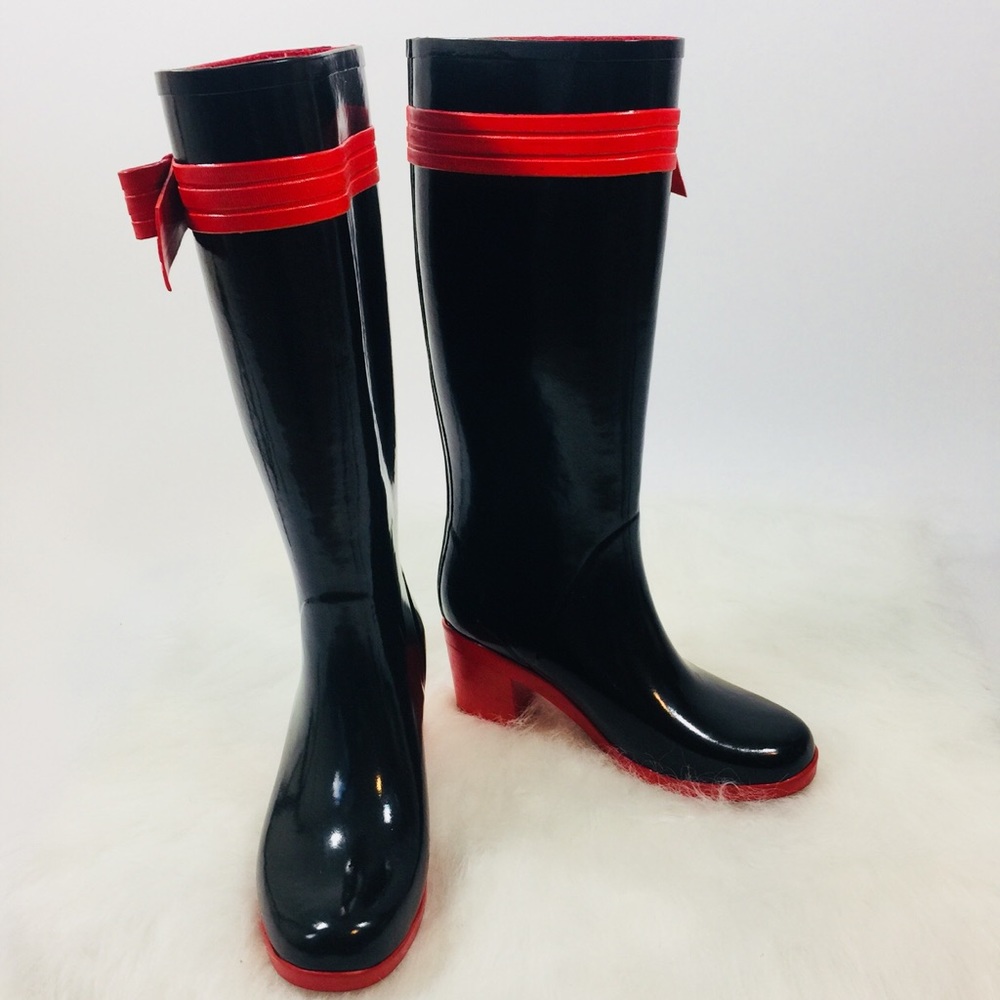 Kate spade Rain Boots Size 7 w/ Bow Black & Red